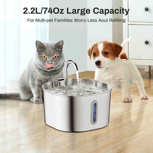2.2L Automatic Cat Water Fountain Stainless Steel Pet Water Dispenser Bowl Dog Water Fountain with window Pet Drinking Fountain